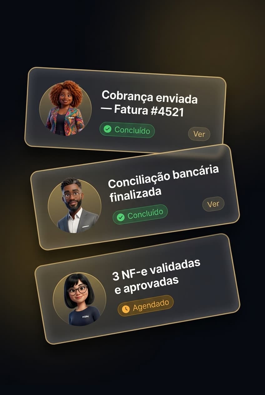 Task cards completed by the AI team β collections, reconciliation and invoices