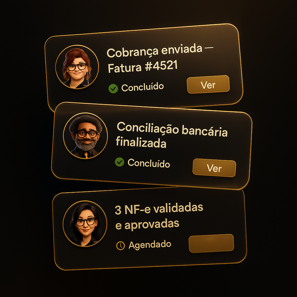 Task cards completed by the AI team β collections, reconciliation and invoices